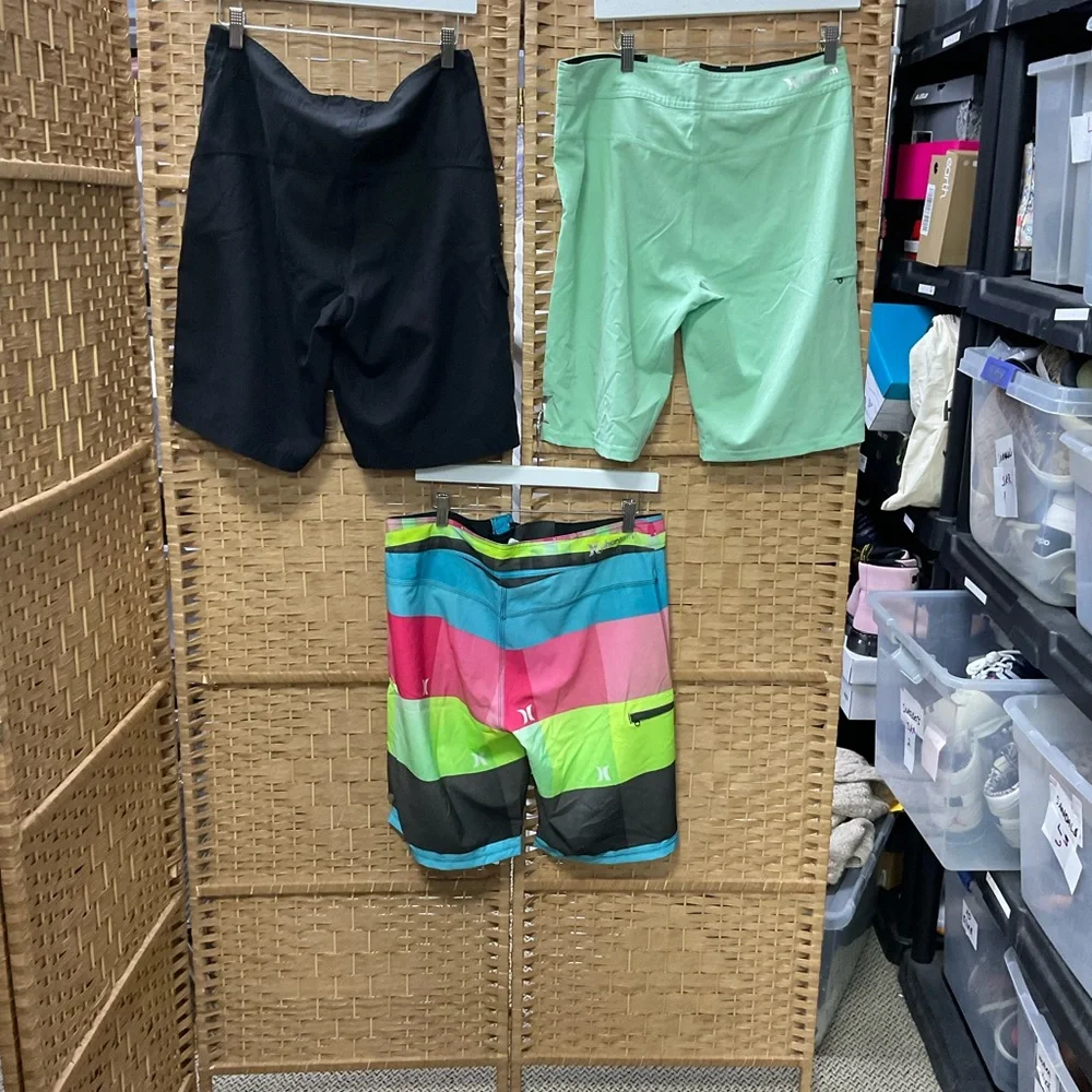 Hurley Men’s Black, Mint, and Multicolor Striped Boardshorts Set